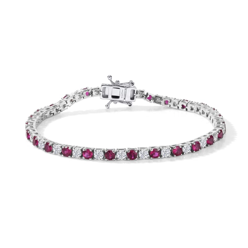 EverTrue Lab Grown Ruby and Moissanite 6.90 ctw Timeless Symphony Bracelet in Platinum Bond (7.25 In)