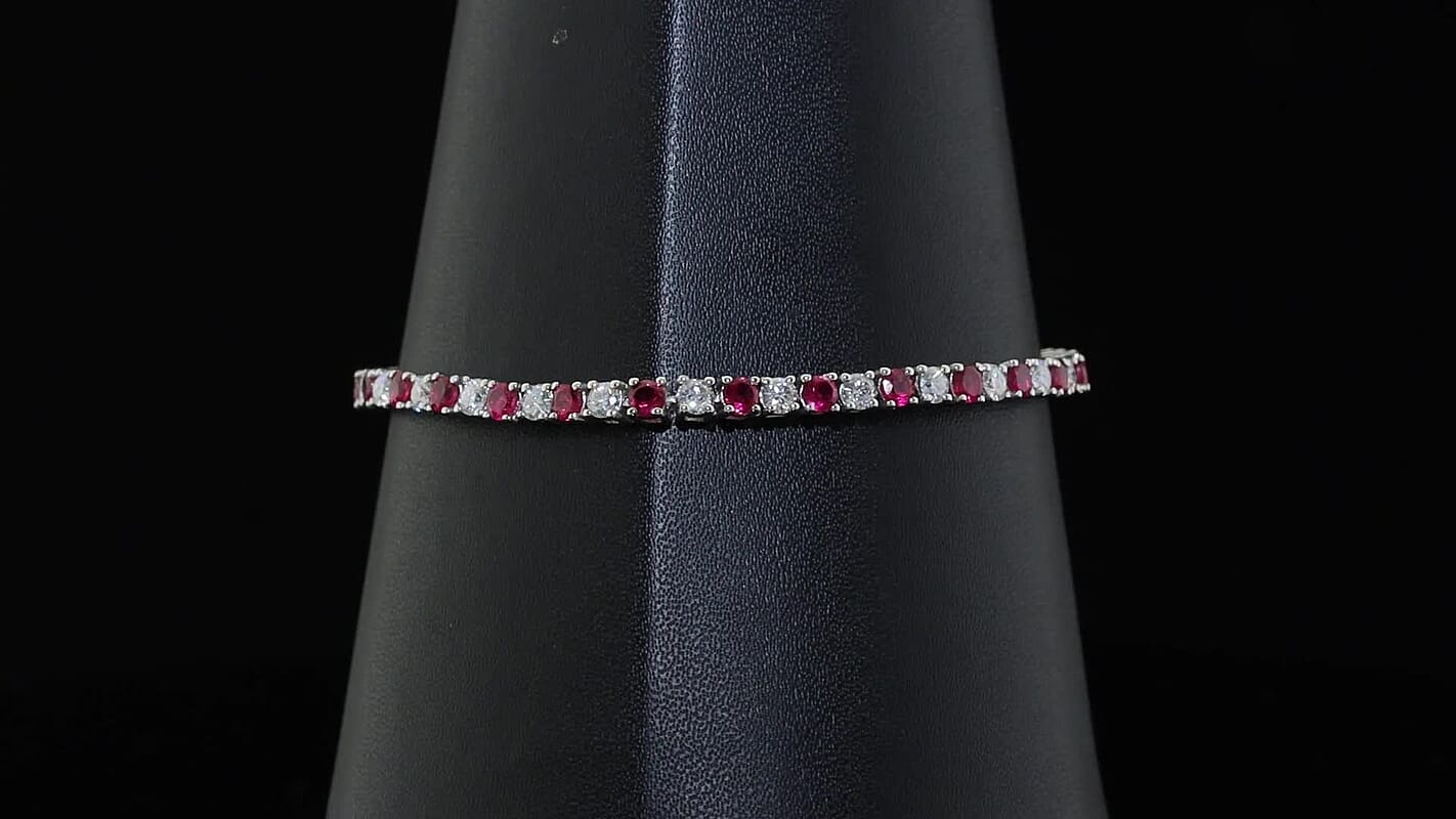 EverTrue Lab Grown Ruby and Moissanite 6.90 ctw Cluster Bracelet in Platinum Bond (7.25 In)