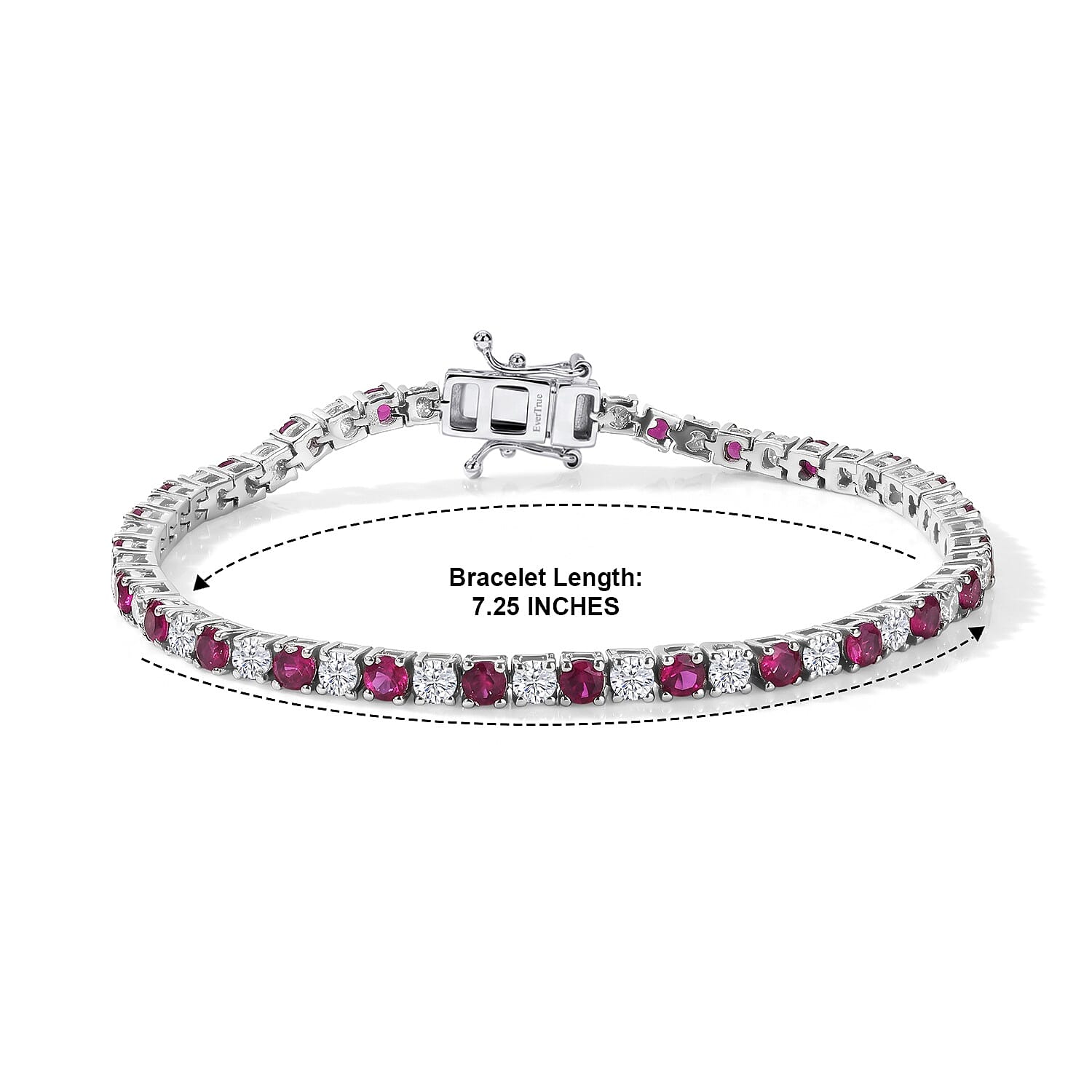 EverTrue Lab Grown Ruby and Moissanite 6.90 ctw Timeless Symphony Bracelet in Platinum Bond (7.25 In)