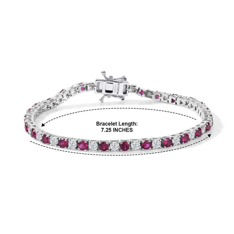 EverTrue Lab Grown Ruby and Moissanite 6.90 ctw Timeless Symphony Bracelet in Platinum Bond (7.25 In)