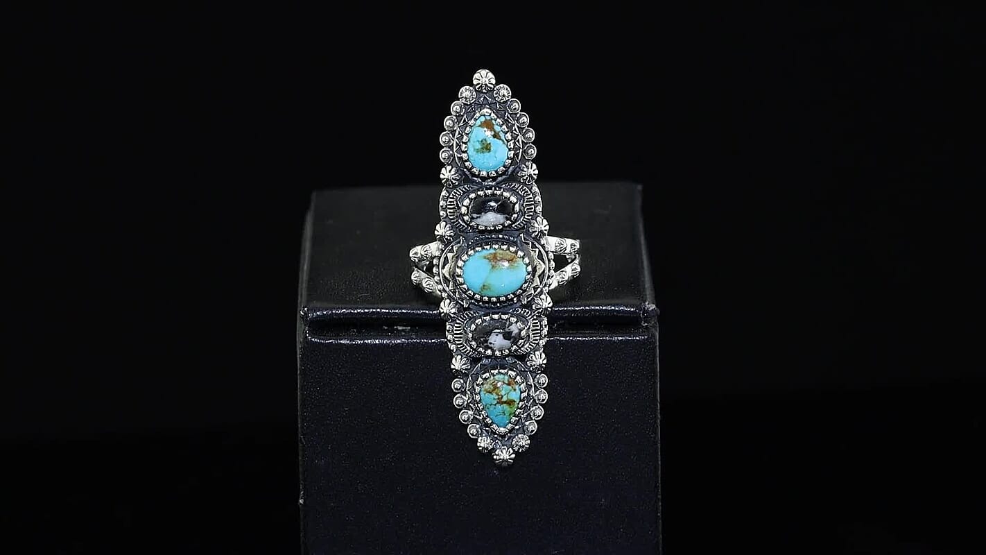D'Joy Artisan Crafted Premium Royston Turquoise, White Buffalo Ring in Sterling Silver (Size 10.0) 3.90 ctw