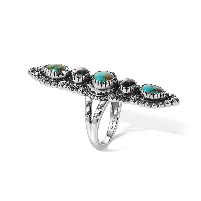 D'Joy Artisan Crafted Premium Royston Turquoise and White Buffalo 3.90 ctw Ring in Sterling Silver (Size 5.0)