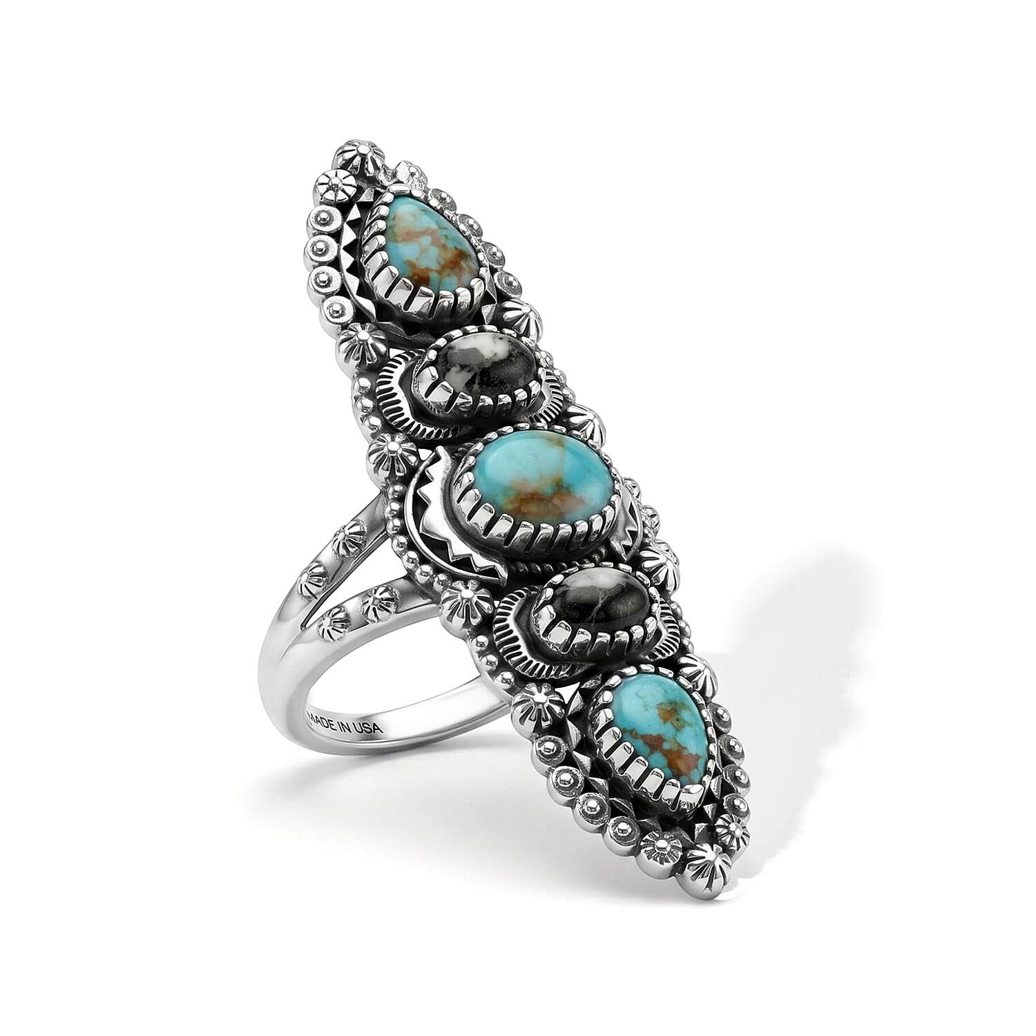 D'Joy Artisan Crafted Premium Royston Turquoise and White Buffalo 3.60 ctw Ring in Sterling Silver (Size 7.0)