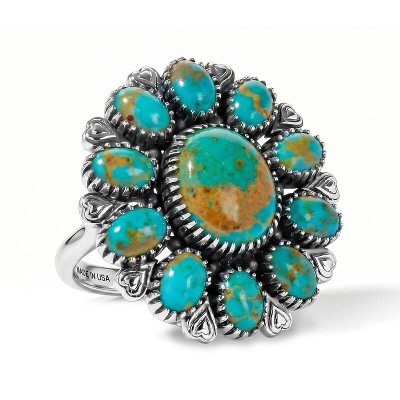 D'Joy Artisan Crafted Premium Royston Turquoise Ring in Sterling Silver (Size 5.0) 9.50 ctw