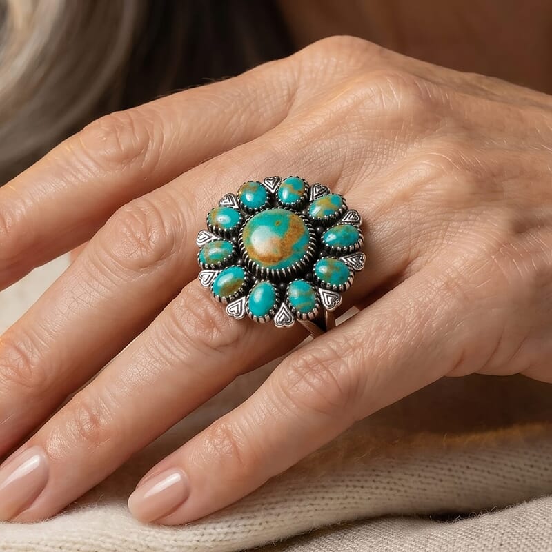 D'Joy Artisan Crafted Premium Royston Turquoise Ring in Sterling Silver (Size 5.0) 9.50 ctw