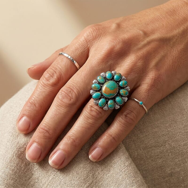 D'Joy Artisan Crafted Premium Royston Turquoise Ring in Sterling Silver (Size 5.0) 9.50 ctw