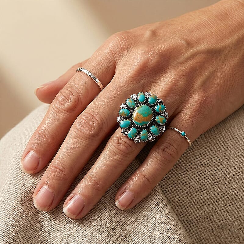D'Joy Artisan Crafted Premium Royston Turquoise Ring in Sterling Silver (Size 5.0) 9.50 ctw