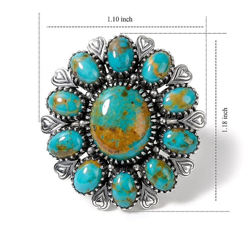 D'Joy Artisan Crafted Premium Royston Turquoise Ring in Sterling Silver (Size 5.0) 9.50 ctw