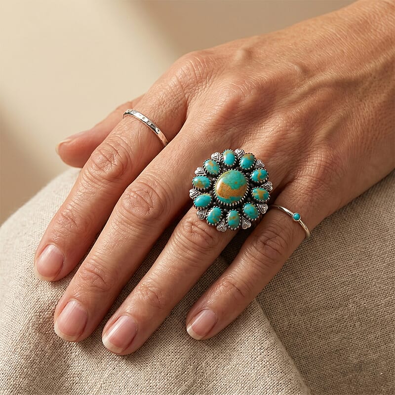 D'Joy Artisan Crafted Premium Royston Turquoise 9.50 ctw Ring in Sterling Silver (Size 6.0)