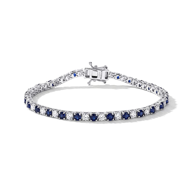EverTrue Lab Grown Blue Sapphire and Moissanite 6.35 ctw Cluster Bracelet in Platinum Bond (7.25 In)