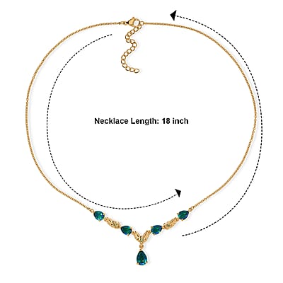 EverTrue Peacock Quartz (Triplet) and Hebei Peridot 7.60 ctw Royal Blossom Feather Necklace (18-20 Inches) in 18K YG Plated with ION Plated YG Stainless Steel