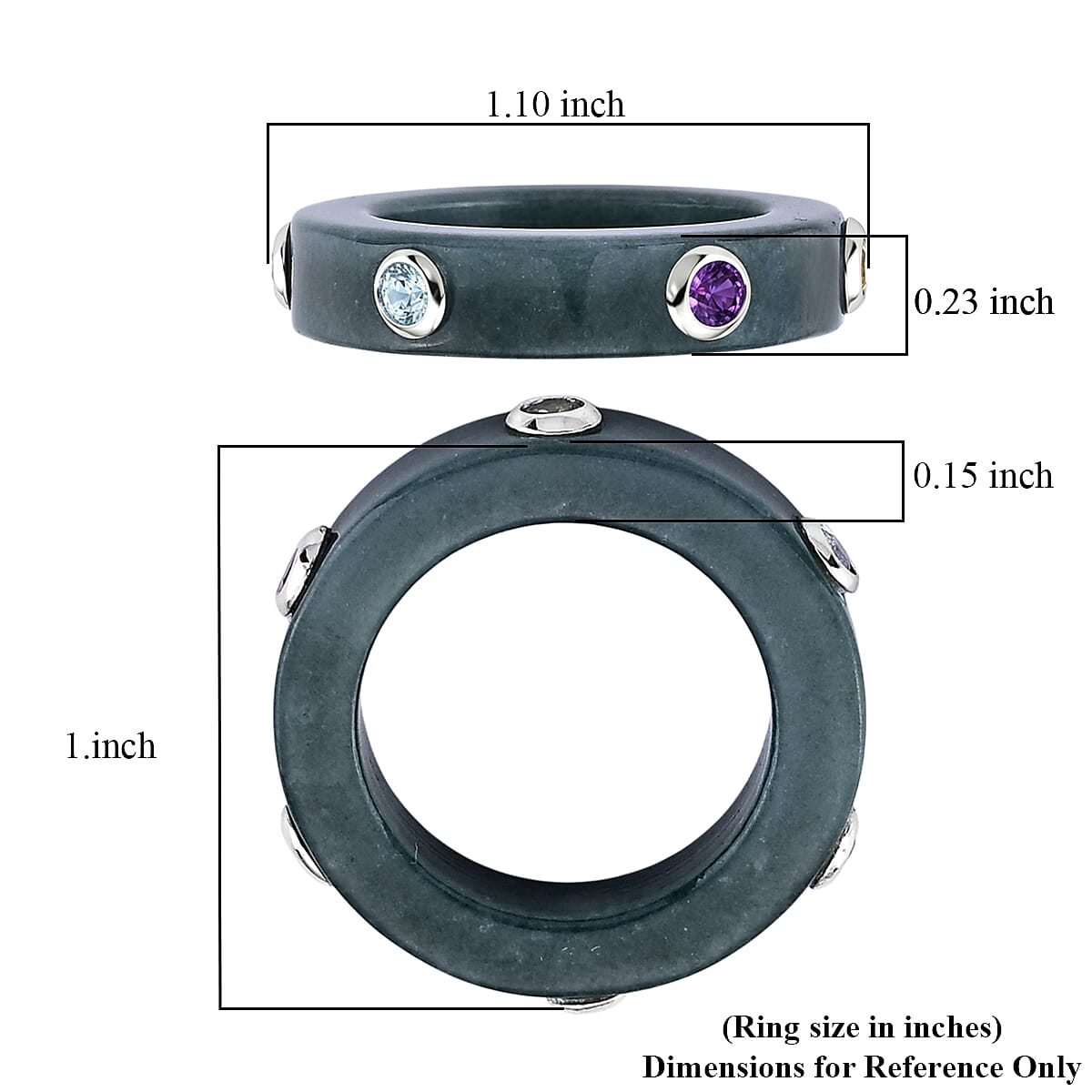 D'Joy Natural Olmec Jadeite and Multi Gemstone 21.50 ctw Band Ring in Rhodium Over Sterling Silver (Size 10.0) image number 4