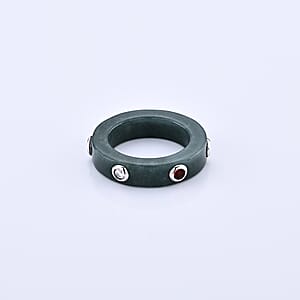 D'Joy Natural Olmec Jadeite and Multi Gemstone 21.50 ctw Band Ring in Rhodium Over Sterling Silver (Size 7.0)