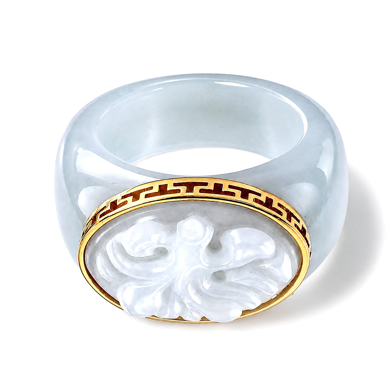 D'Joy Natural Jade 39.40 ctw Carved and Band Ring in 14K Yellow Gold Over Sterling Silver (Size 5.0)