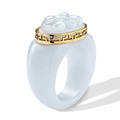 D'Joy Natural Jade 39.40 ctw Carved and Band Ring in 14K Yellow Gold Over Sterling Silver (Size 5.0)