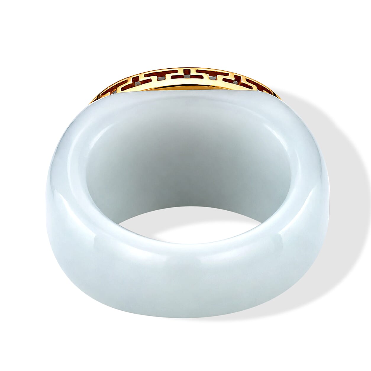 D'Joy Natural Jade 39.40 ctw Carved and Band Ring in 14K Yellow Gold Over Sterling Silver (Size 5.0)