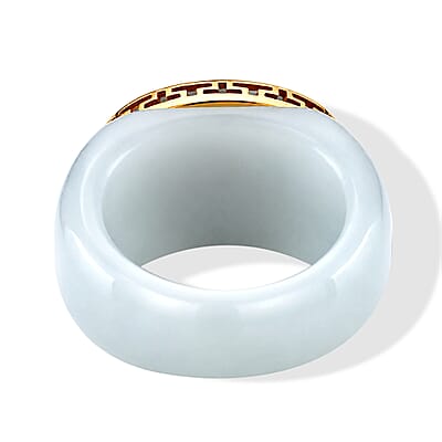 D'Joy Natural Jade 39.40 ctw Carved and Band Ring in 14K Yellow Gold Over Sterling Silver (Size 5.0)