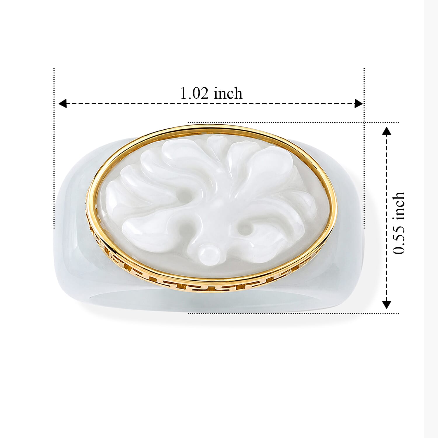 D'Joy Natural Jade 39.40 ctw Carved and Band Ring in 14K Yellow Gold Over Sterling Silver (Size 5.0)