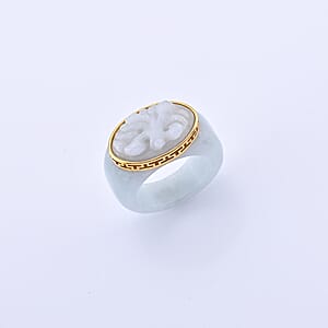 D'Joy Natural Jade 39.40 ctw Carved and Band Ring in 14K Yellow Gold Over Sterling Silver (Size 7.0)