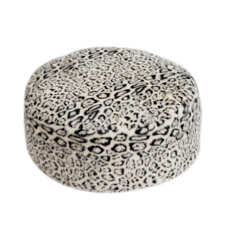 Livmore White Faux Fur Leopard Print Floor Cushion