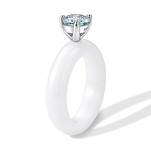 D'Joy Paraiba Moissanite and Natural Jade Band 13.75 ctw Solitaire Ring in Rhodium Over Sterling Silver (Size 10.0)