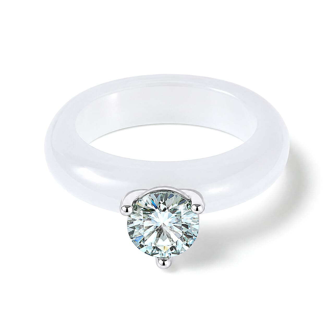 D'Joy Paraiba Moissanite and Natural Jade Band 13.75 ctw Solitaire Ring in Rhodium Over Sterling Silver (Size 5.0)