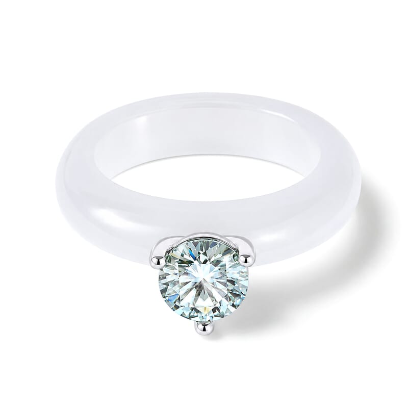 D'Joy Paraiba Moissanite and Natural Jade Band 13.75 ctw Solitaire Ring in Rhodium Over Sterling Silver (Size 5.0)