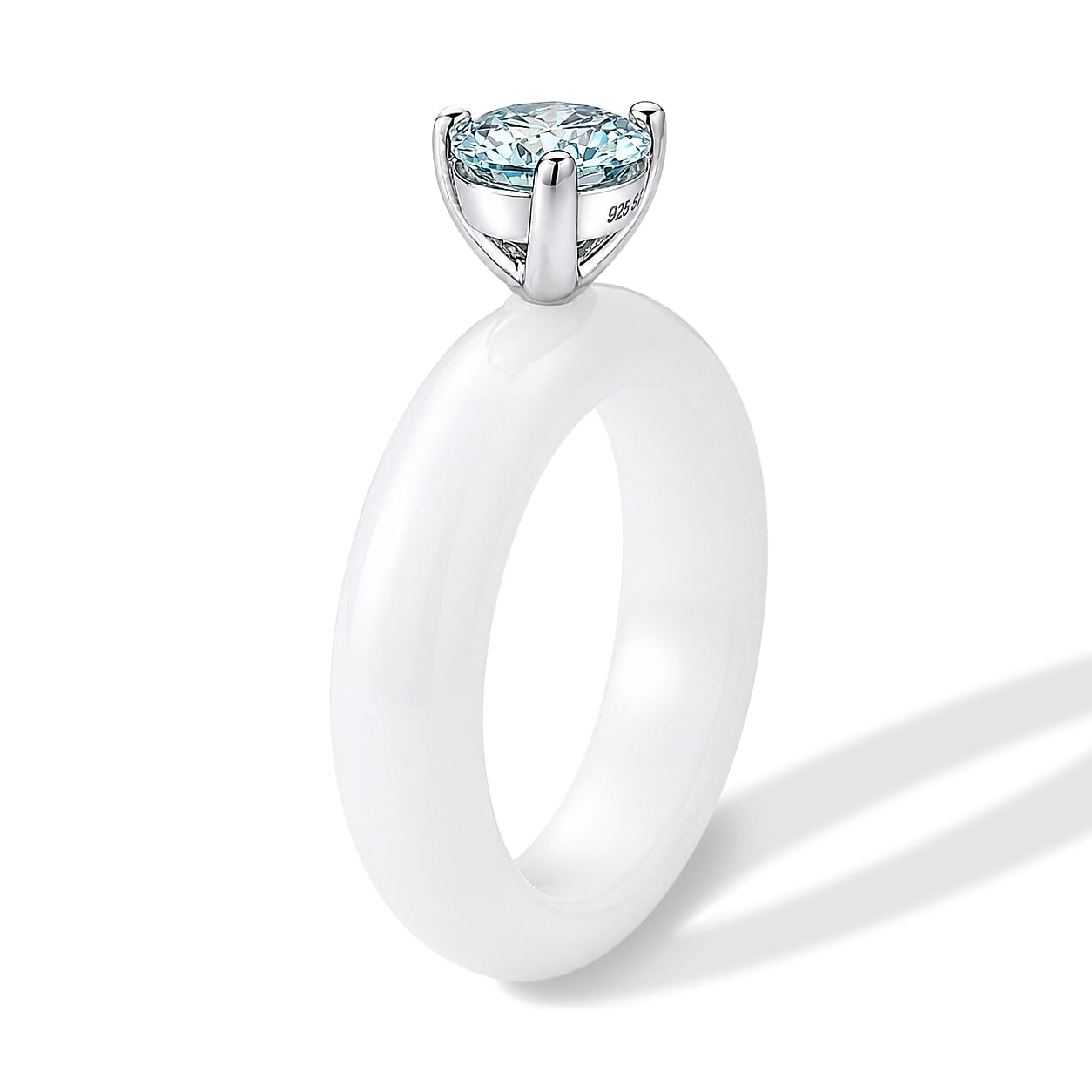 D'Joy Paraiba Moissanite and Natural Jade Band 13.75 ctw Solitaire Ring in Rhodium Over Sterling Silver (Size 5.0)
