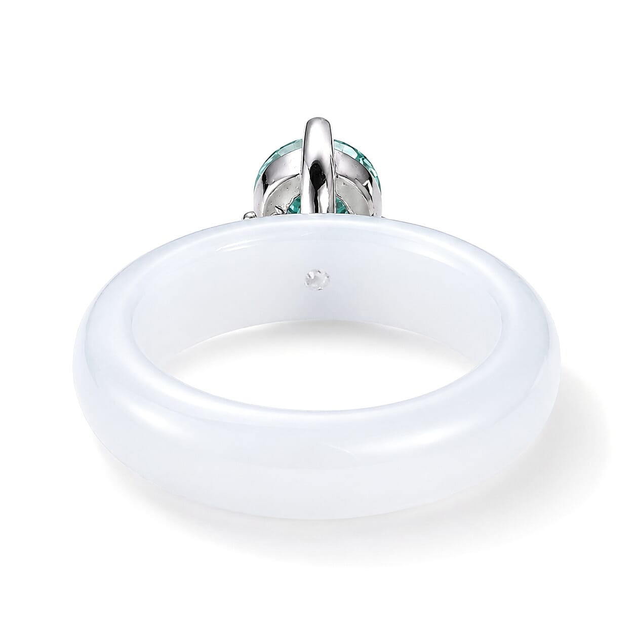 D'Joy Paraiba Moissanite and Natural Jade Band 13.75 ctw Solitaire Ring in Rhodium Over Sterling Silver (Size 5.0)