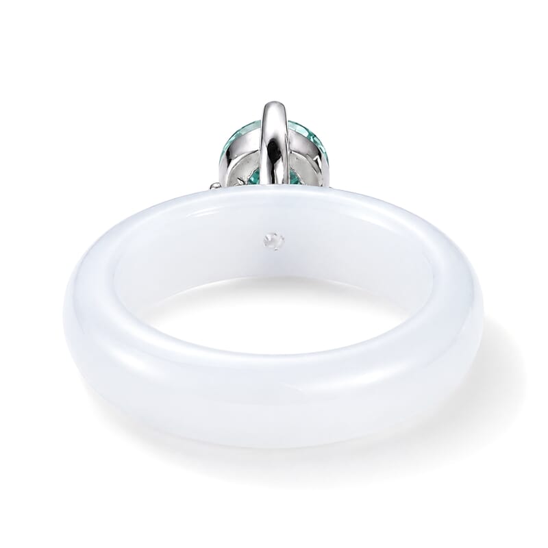 D'Joy Paraiba Moissanite and Natural Jade Band 13.75 ctw Solitaire Ring in Rhodium Over Sterling Silver (Size 5.0)