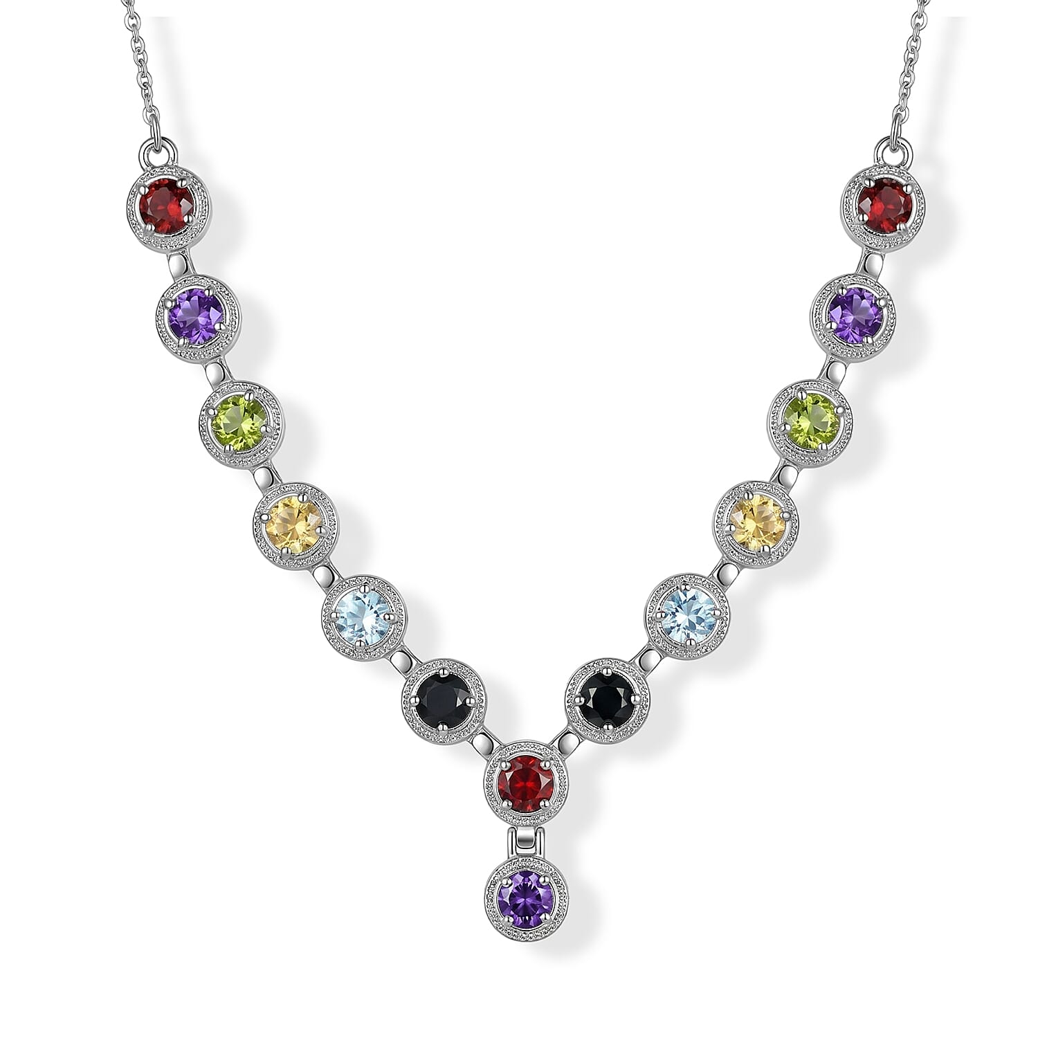EverTrue Multi Gemstone 7.50 ctw Necklace (18 Inches) in Stainless Steel
