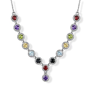 EverTrue Multi Gemstone 7.50 ctw Necklace (18 Inches) in Stainless Steel