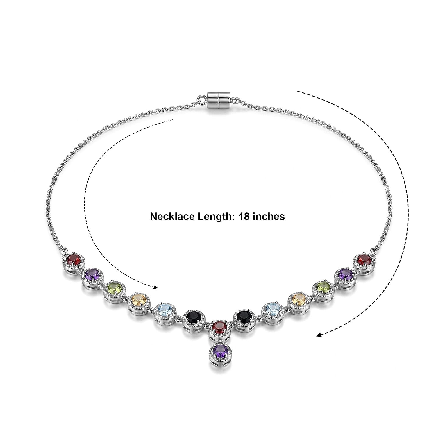 EverTrue Multi Gemstone 7.50 ctw Necklace (18 Inches) in Stainless Steel