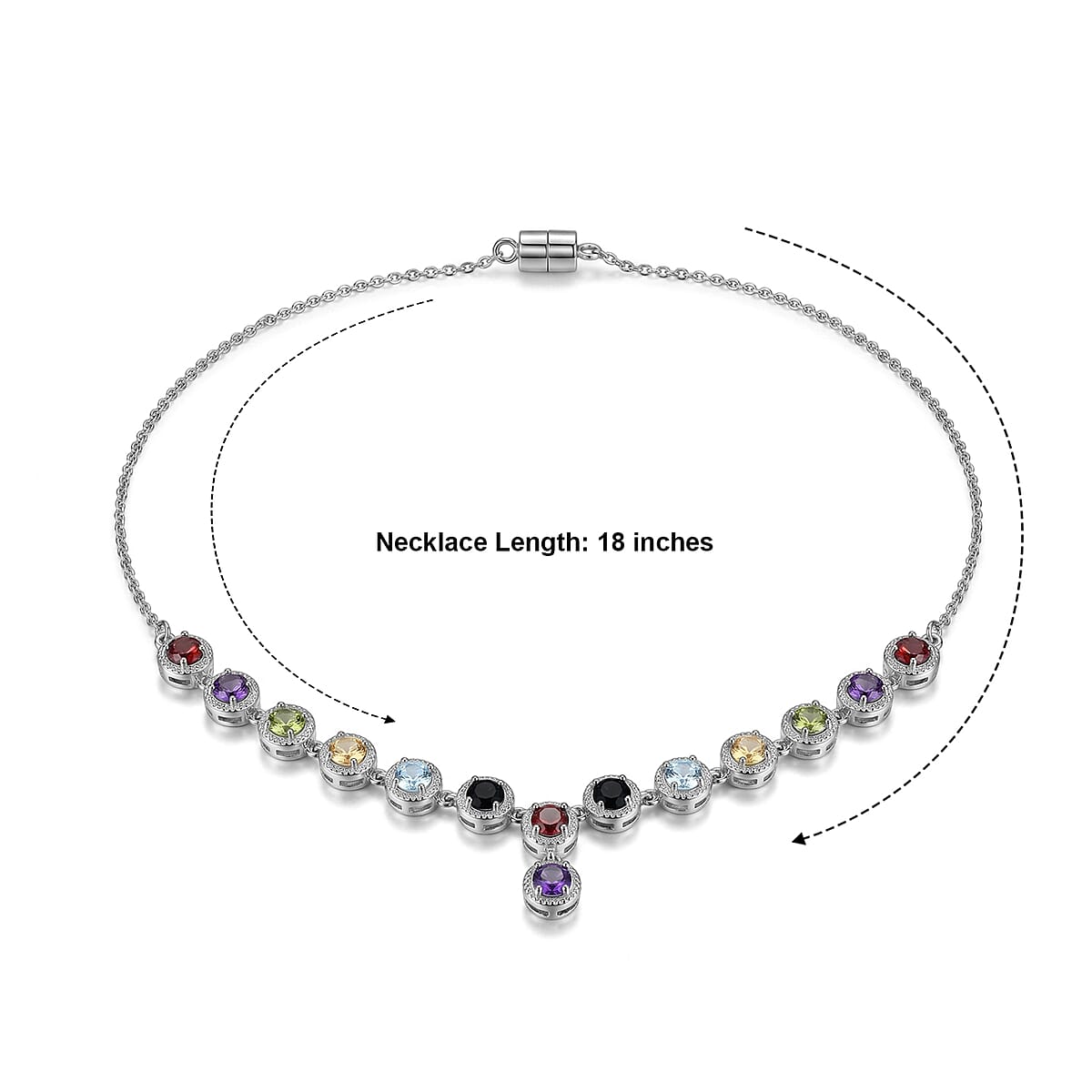EverTrue Multi Gemstone 7.50 ctw Necklace (18 Inches) in Stainless Steel image number 1