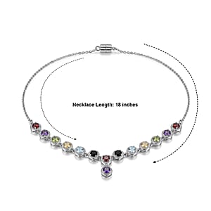 EverTrue Multi Gemstone 7.50 ctw Necklace (18 Inches) in Stainless Steel