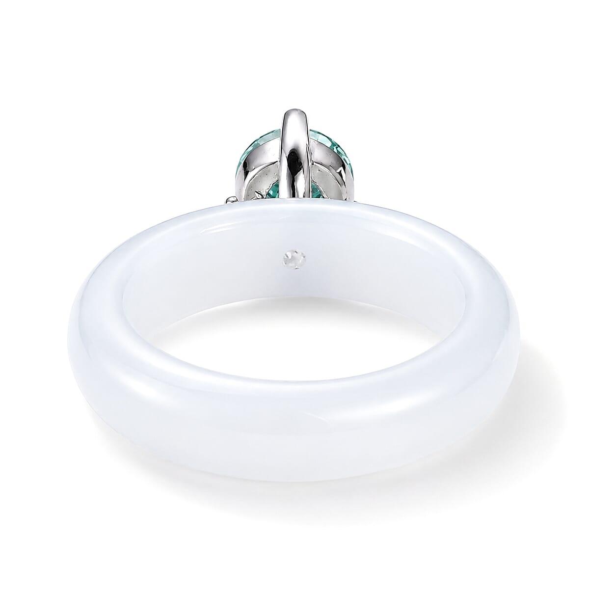 D'Joy Paraiba Moissanite and Natural Jade Band 13.75 ctw Solitaire Ring in Rhodium Over Sterling Silver (Size 7.0) image number 4