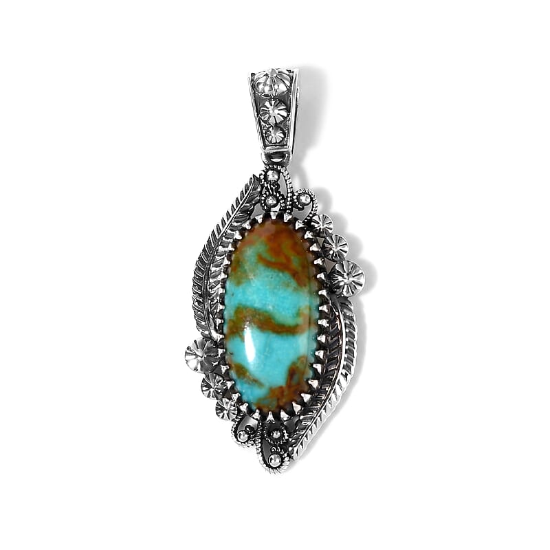 D'Joy Artisan Crafted Premium Royston Turquoise 6.90 ctw Pendant without Chain in Sterling Silver