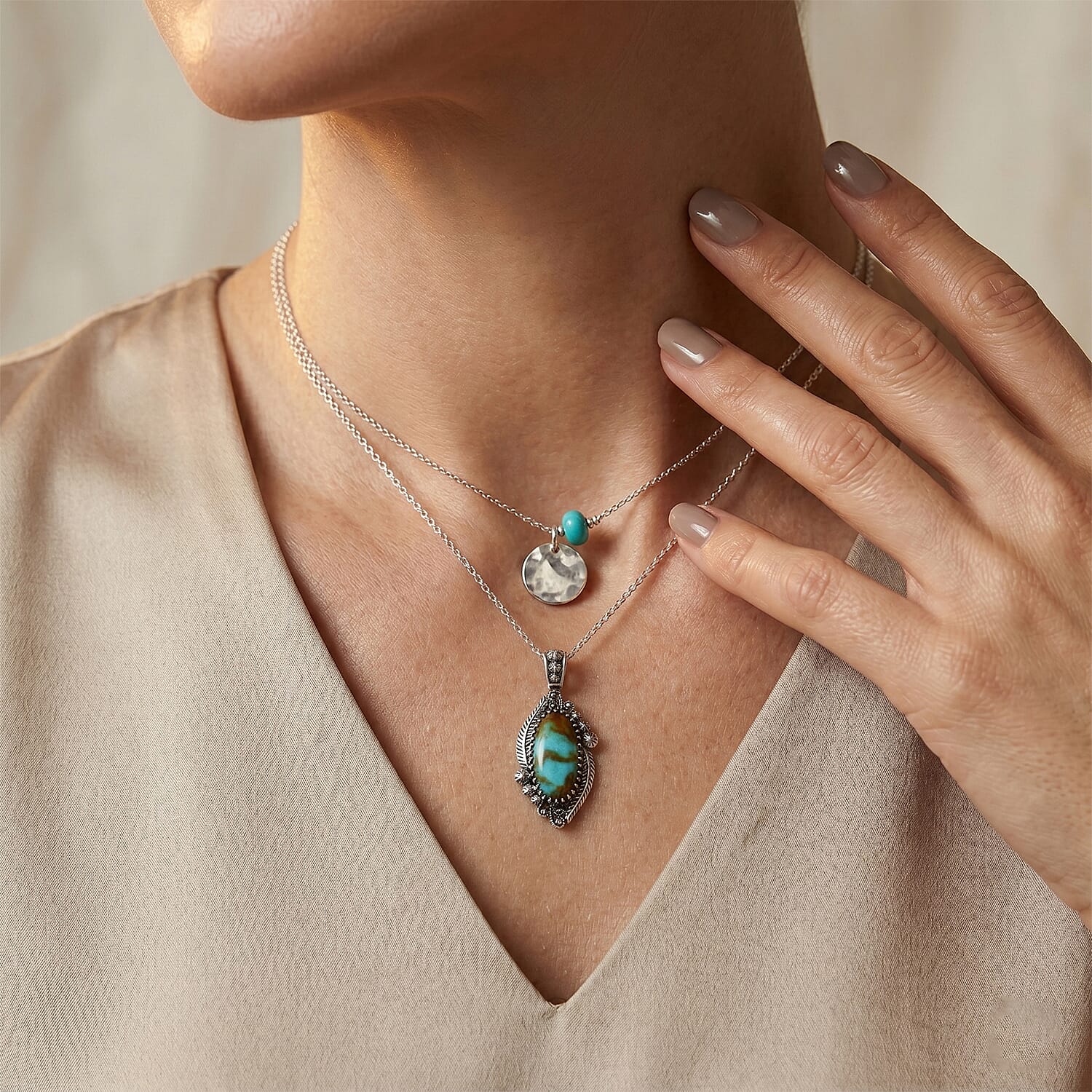 D'Joy Artisan Crafted Premium Royston Turquoise 6.90 ctw Pendant without Chain in Sterling Silver