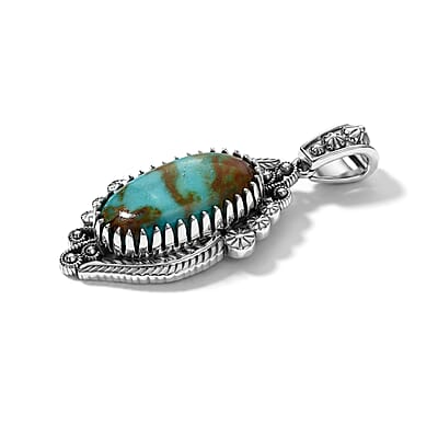 D'Joy Artisan Crafted Premium Royston Turquoise 6.90 ctw Pendant without Chain in Sterling Silver