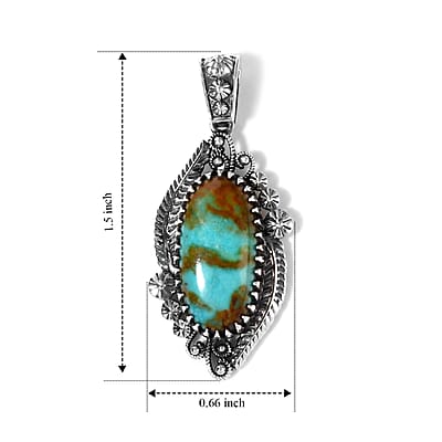 D'Joy Artisan Crafted Premium Royston Turquoise 6.90 ctw Pendant without Chain in Sterling Silver