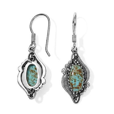 D'Joy Artisan Crafted Premium Royston Turquoise 4.10 ctw Earrings in Sterling Silver