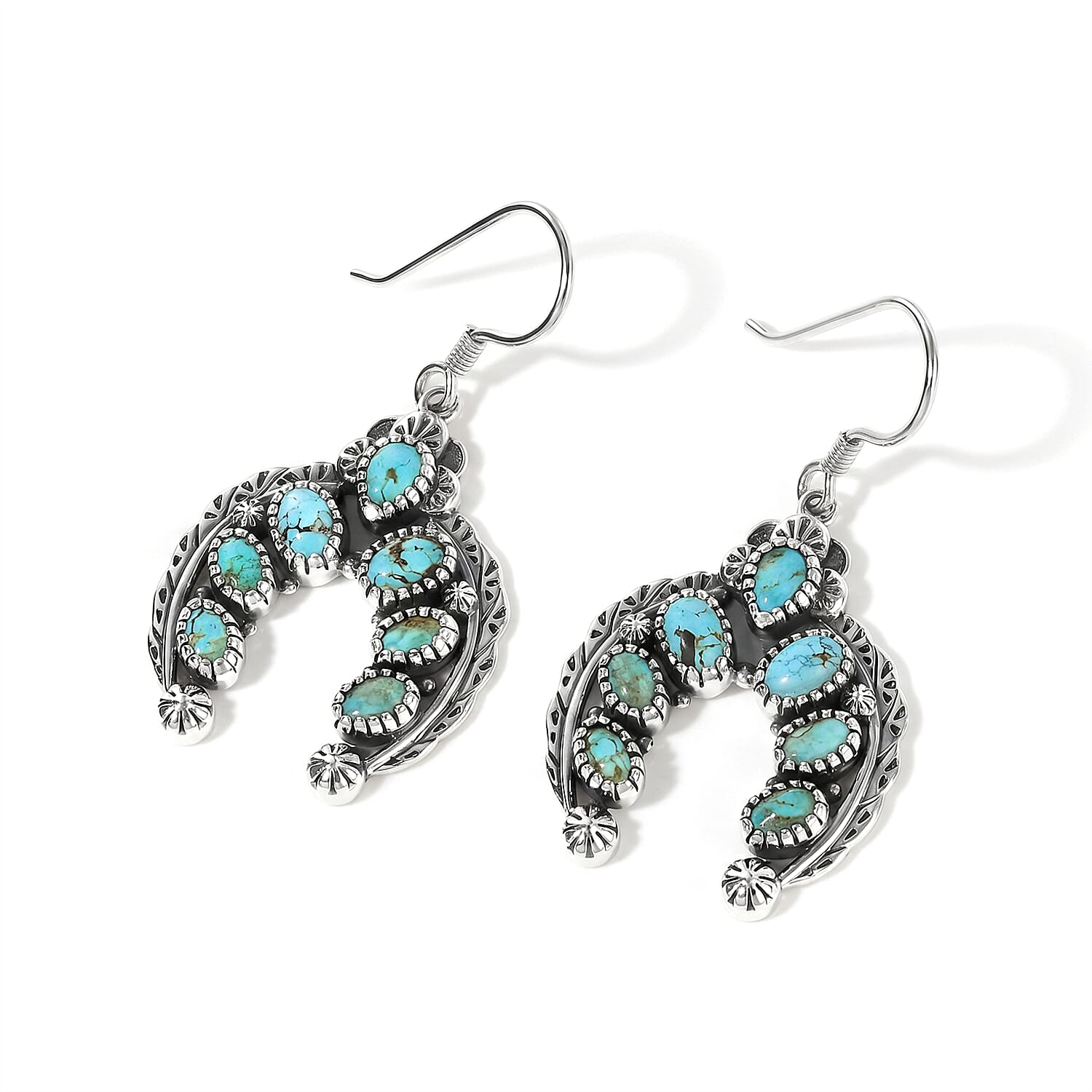 D'Joy Artisan Crafted Premium Royston Turquoise 5.10 ctw Earrings in Sterling Silver