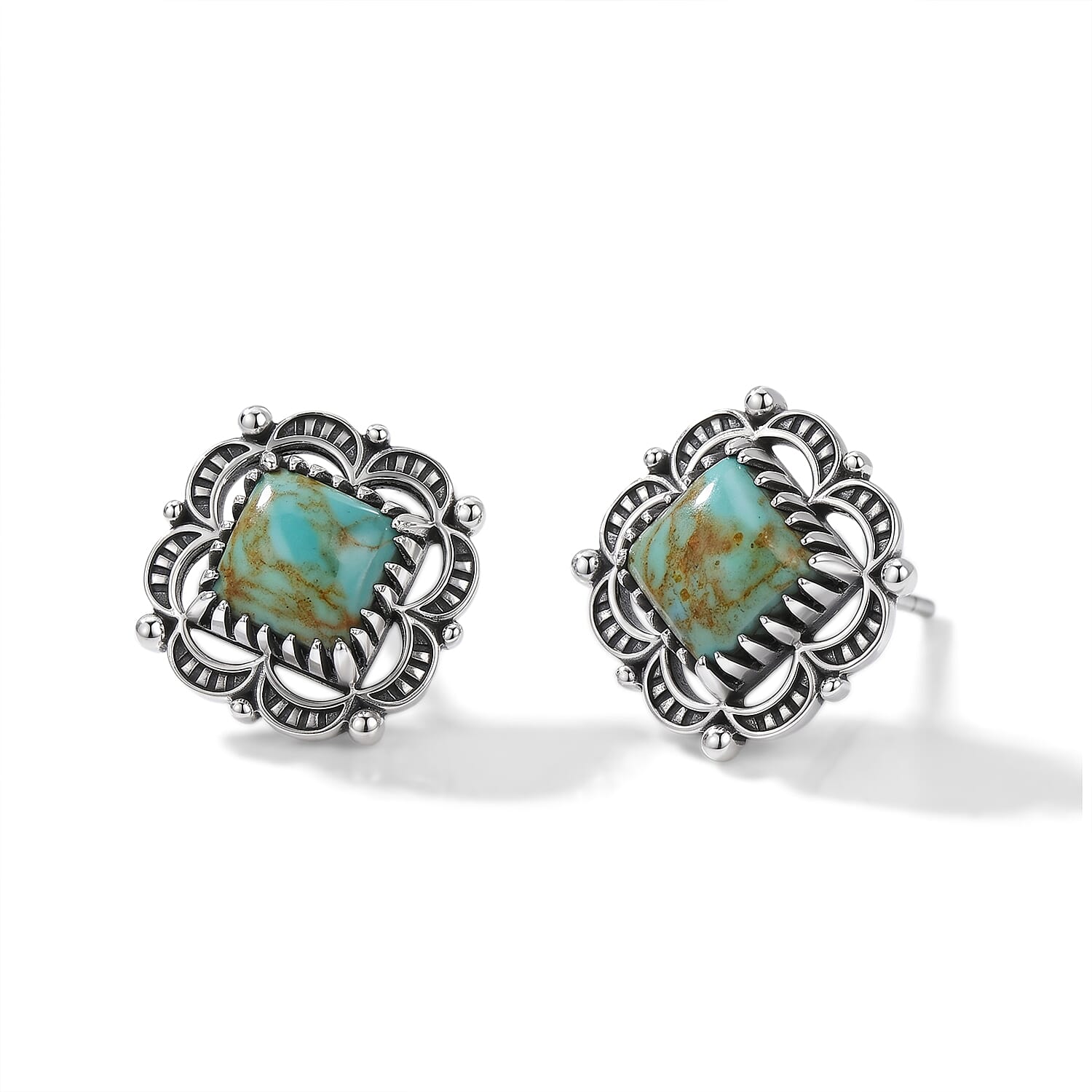 D'Joy Artisan Crafted Premium Royston Turquoise 3.65 ctw Earrings in Sterling Silver