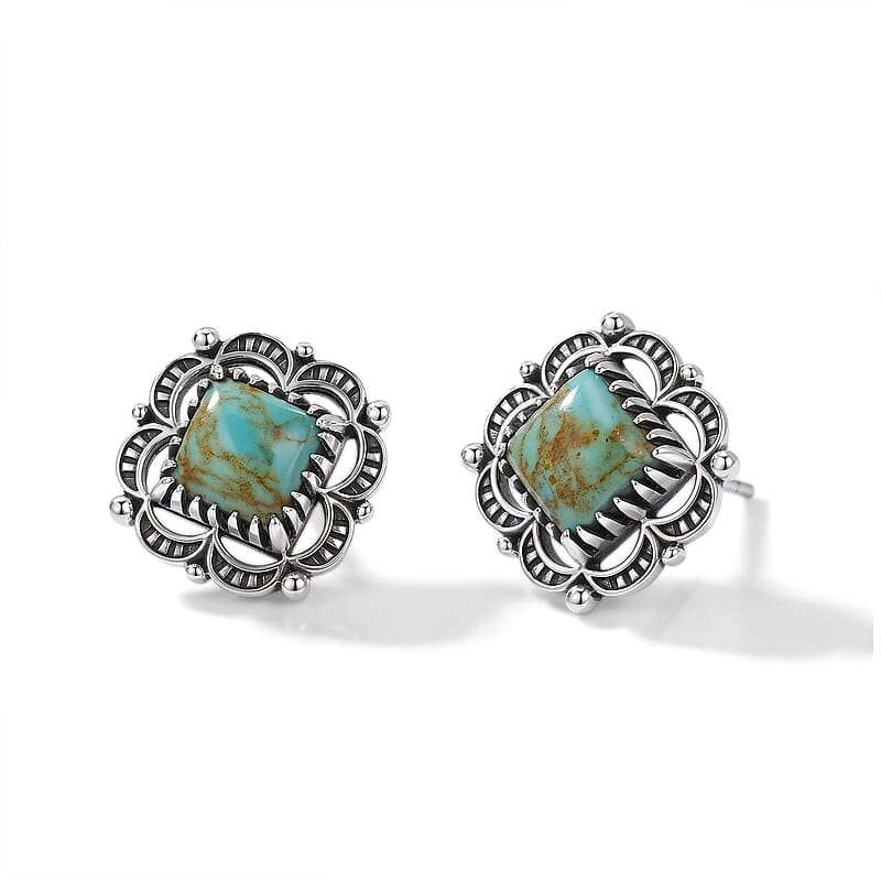 D'Joy Artisan Crafted Premium Royston Turquoise 3.65 ctw Earrings in Sterling Silver
