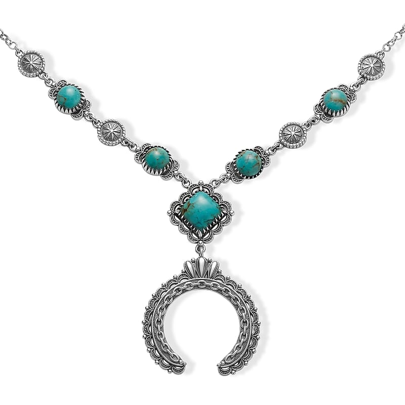 D'Joy Premium Royston Turquoise 9.30 ctw Necklace (18 Inches) in Sterling Silver