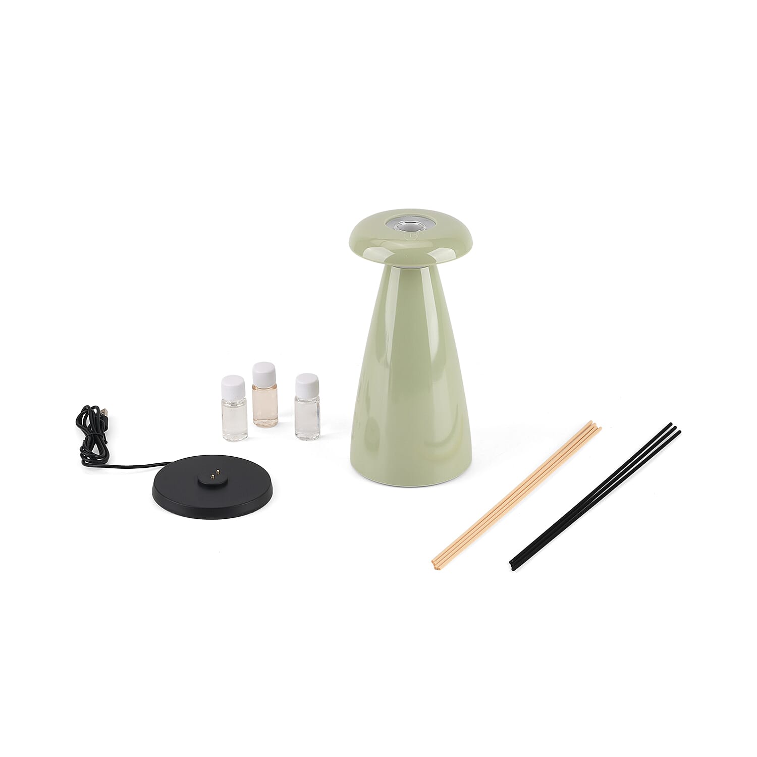 Livmore Light Green 2 in 1 Aroma Lamp with 3 Oil and sticks (3 Color Change When Touch Top and Long Press)