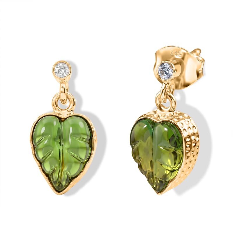 GP Green Murano Style and White Zircon 0.15 ctw Fancy Earrings in 18K Vermeil Yellow Gold Over Sterling Silver