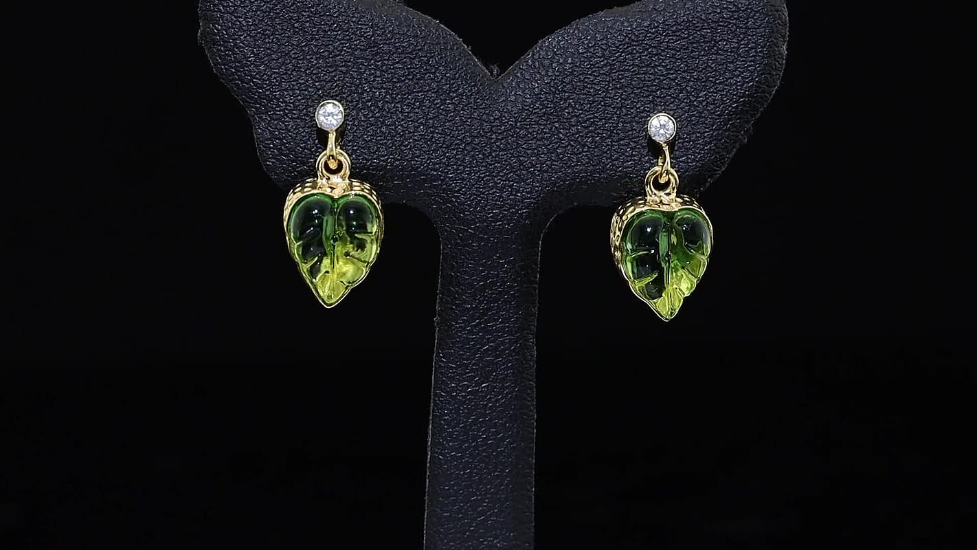GP Green Murano Style and White Zircon 0.15 ctw Fancy Earrings in 18K Vermeil Yellow Gold Over Sterling Silver