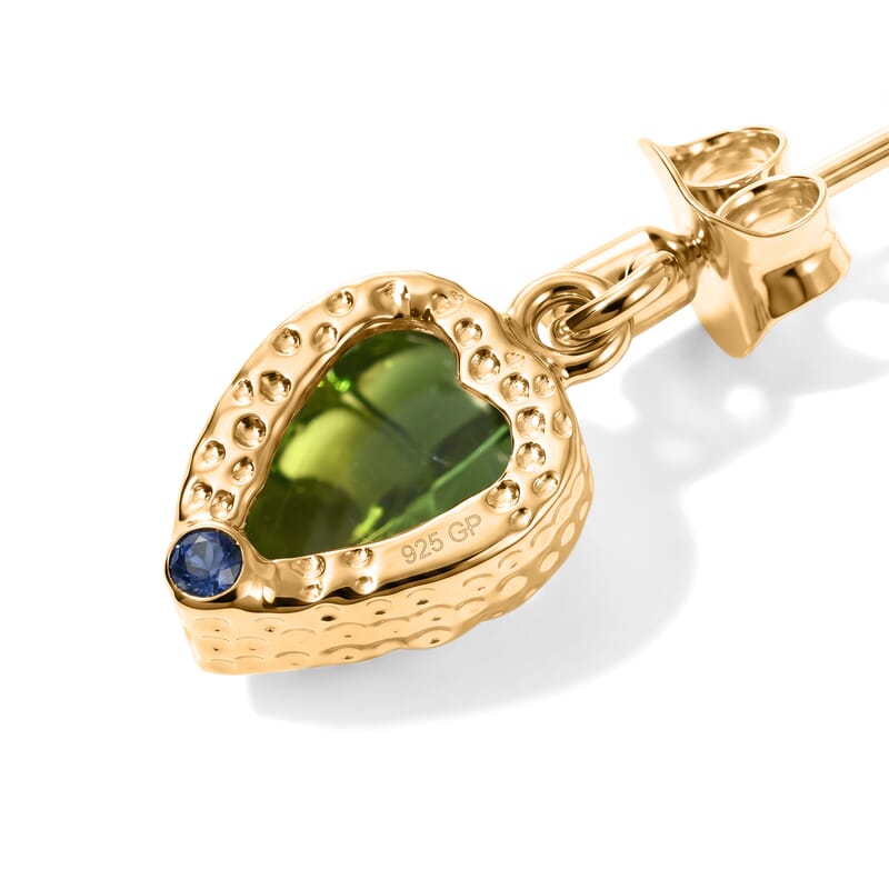 GP Green Murano Style and White Zircon 0.15 ctw Fancy Earrings in 18K Vermeil Yellow Gold Over Sterling Silver