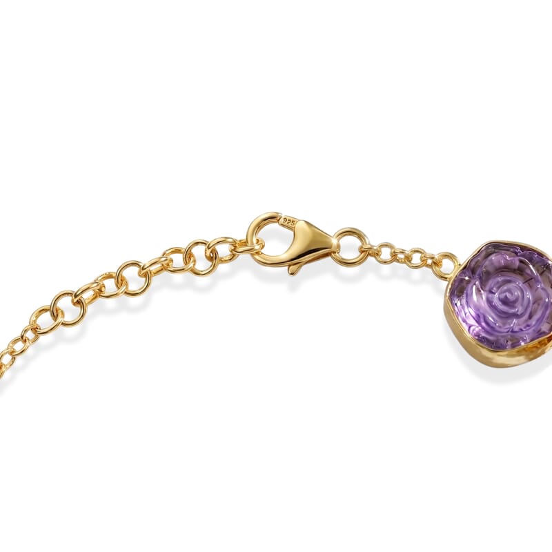 GP Green and Purple Murano Style Bracelet in 18K Vermeil Yellow Gold Over Sterling Silver (7.25-8.25In)